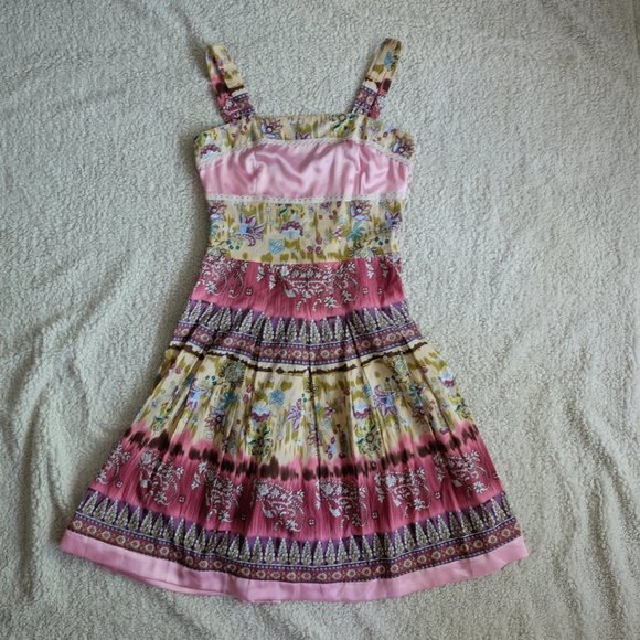 Multipatterned Floral Pink Dress - Picture 1 of 4
